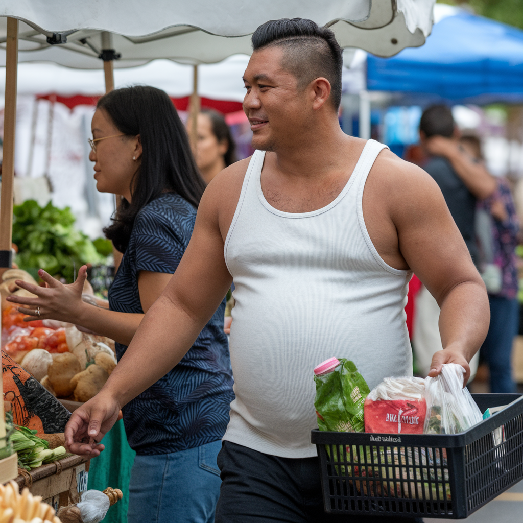 Groovy Daddy-to-Be Strolling at the Market