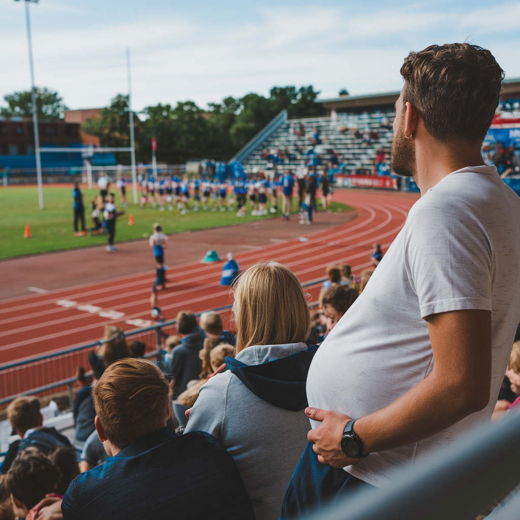 Pregnant Dad Cheering on Athletes