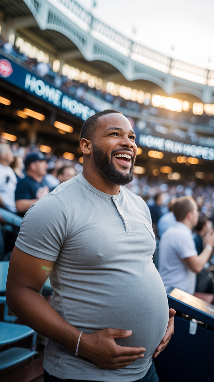 Pregnant Fan Cheers at the Stadium