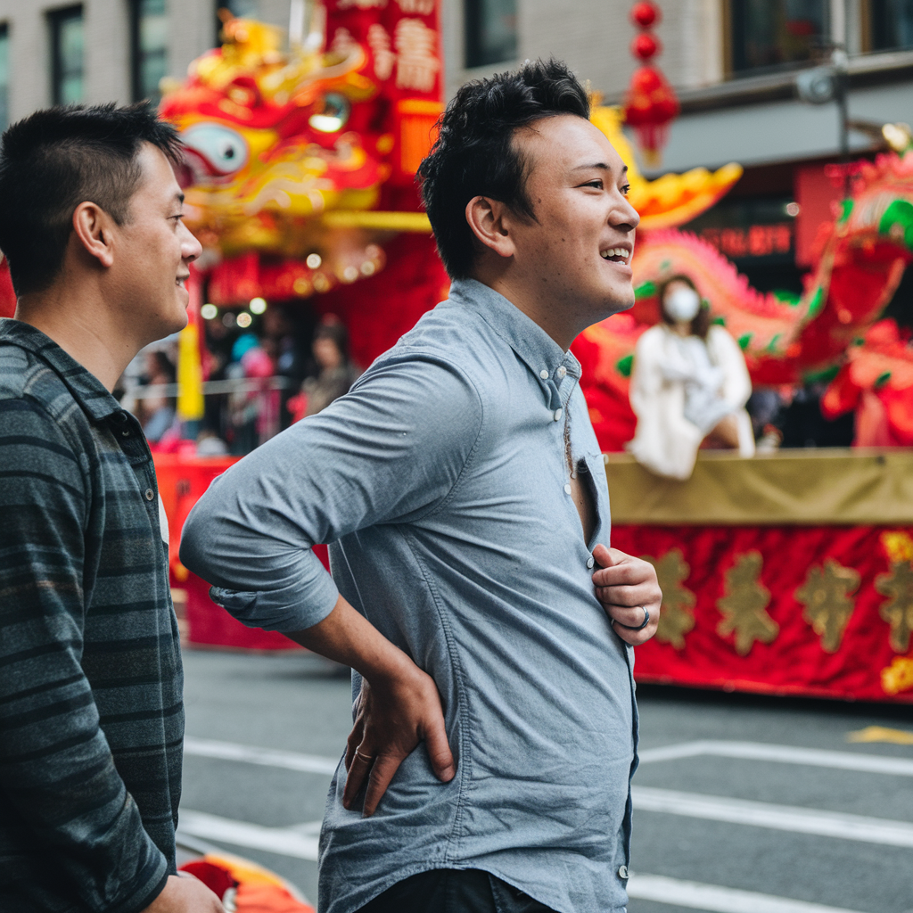 Pregnant Man Enjoys Parade Fun